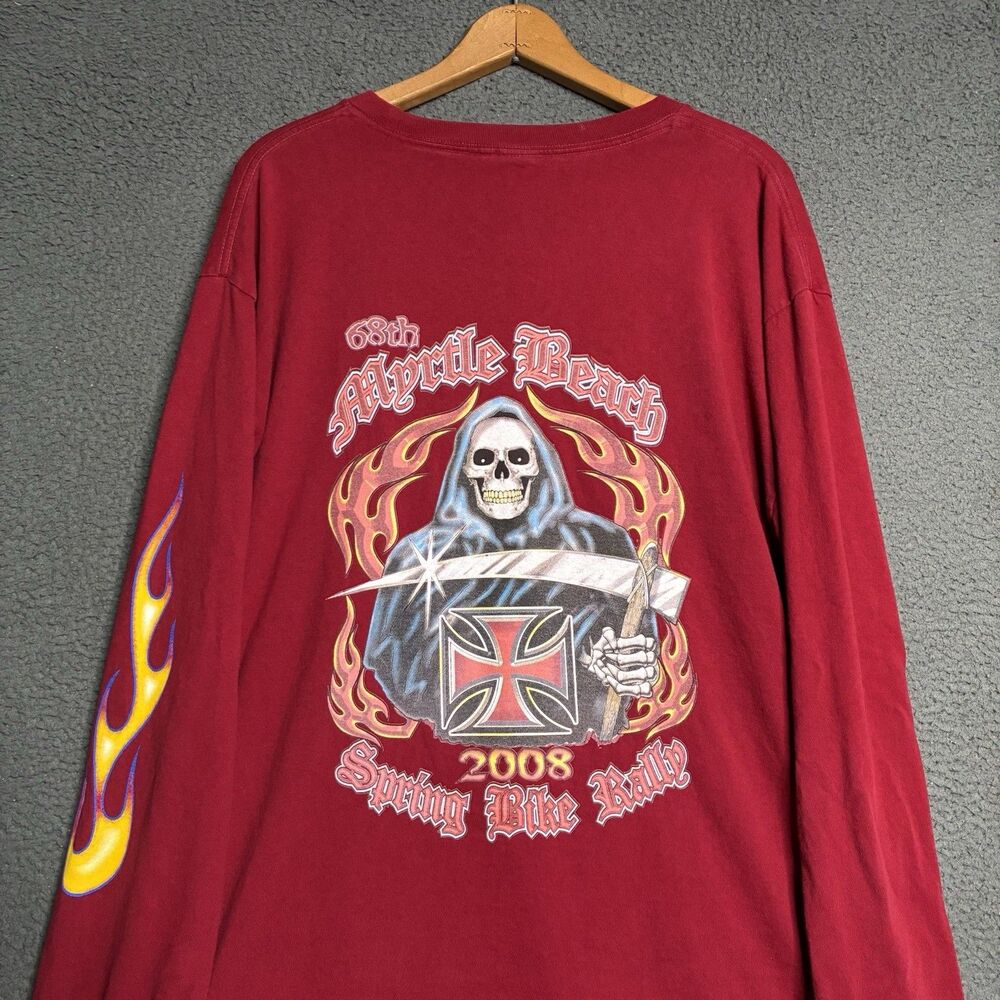 VTG Myrtle Beach '08 Motorcycle Rally Long Sleeve T-Shirt Flames Skull Men’s 2XL
